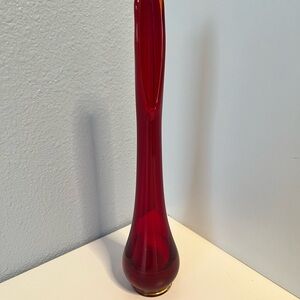 Vintage Red Amberina Swung Art Glass Vase 11” Tall